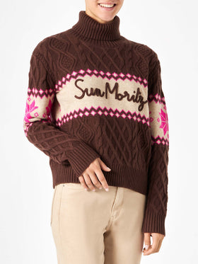 Woman half-turtleneck sweater with Sun Moritz lettering - MC2 Saint Barth