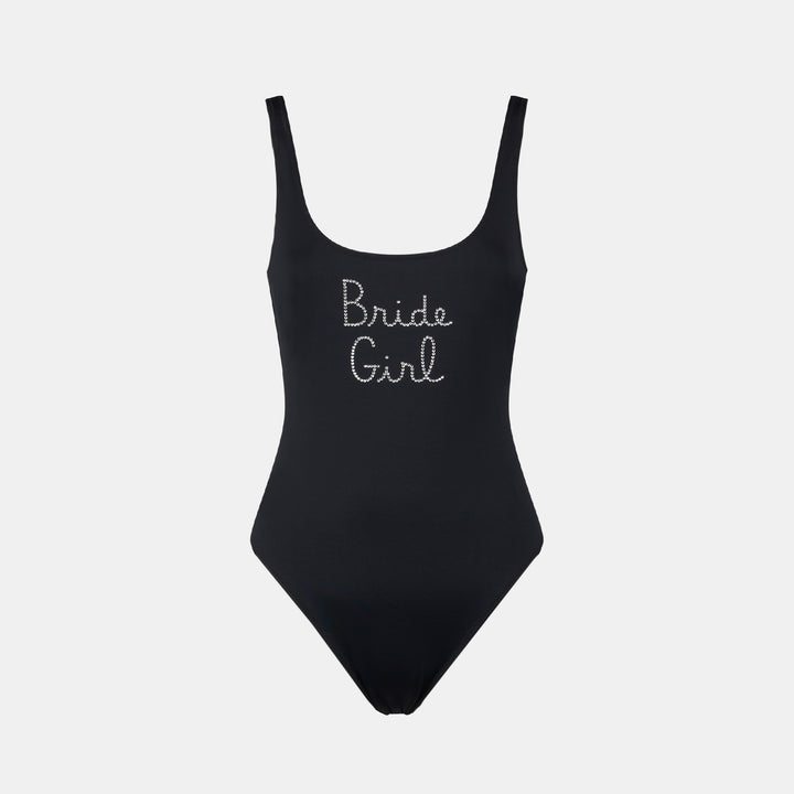 Woman one piece swimsuit with Bride Girl rhinestone embroidery - MC2 Saint Barth