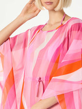 Pink and orange wave print caftan