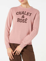 Damenpullover mit Chalet- und Rosé-Print