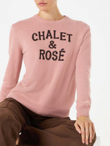 Damenpullover mit Chalet- und Rosé-Print