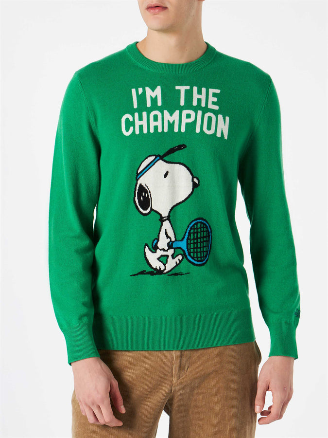 Mc2 Saint Barth Maglia da uomo con stampa Snoopy I'm the Champion | Edizione speciale Peanuts™