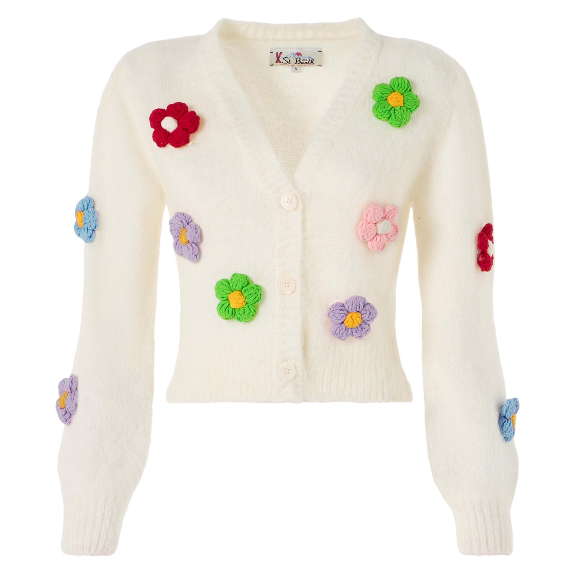 Woman brushed cropped cardigan with puff sleeves - MC2 Saint Barth
