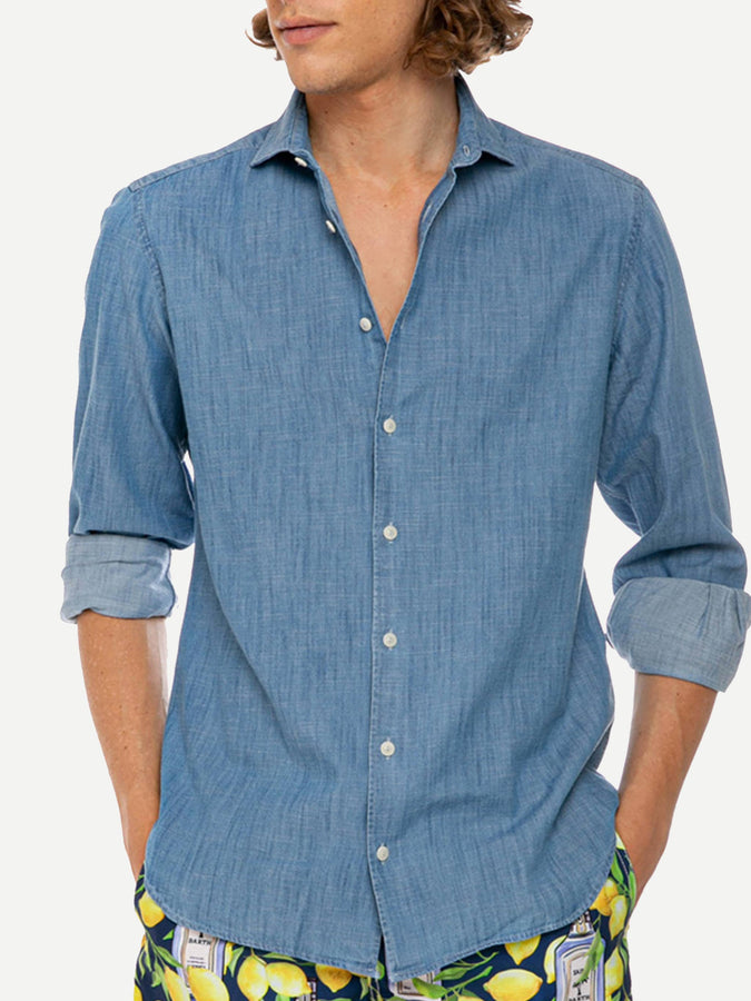 Mc2 Saint Barth Camicia da uomo Pamplona in cotone denim blu