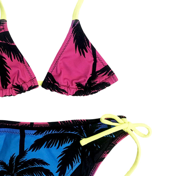 Bikini da bambina con stampa palme sfumate