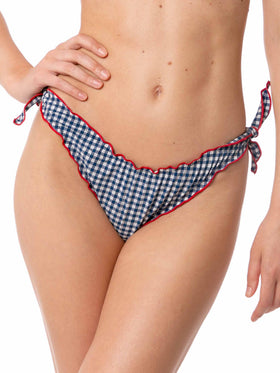 Woman ruffled swim briefs with gingham print