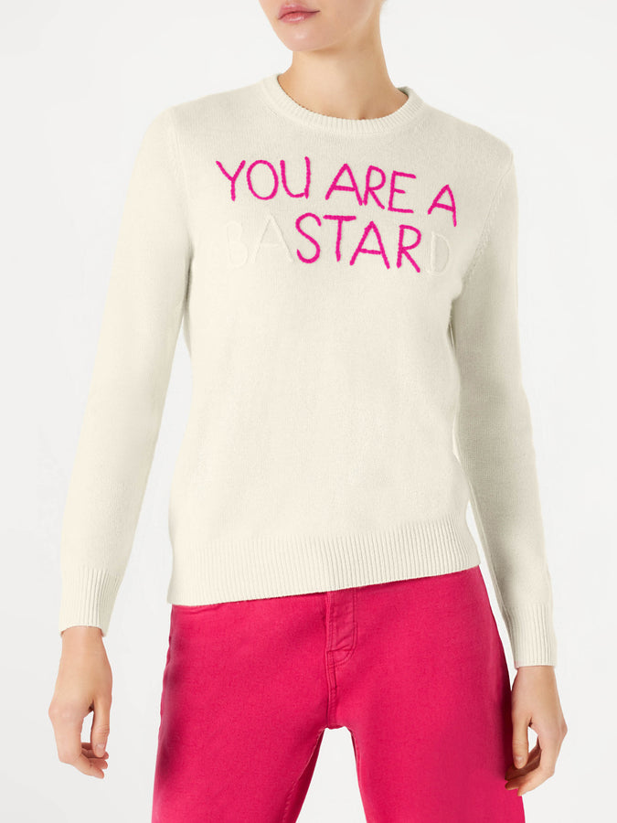 Mc2 Saint Barth Maglia da donna bianco ricamo You are a (Ba)star(d)