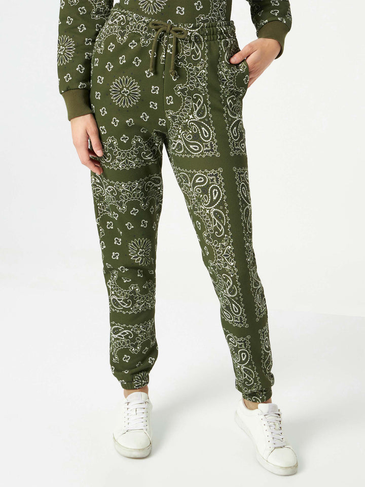 Woman fleece pants with green bandanna print - MC2 Saint Barth