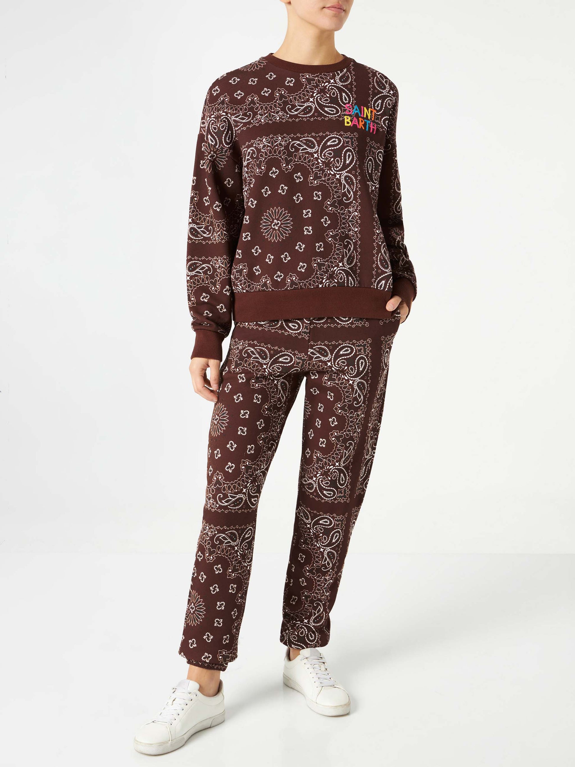Woman fleece pants with brown bandanna print - MC2 Saint Barth