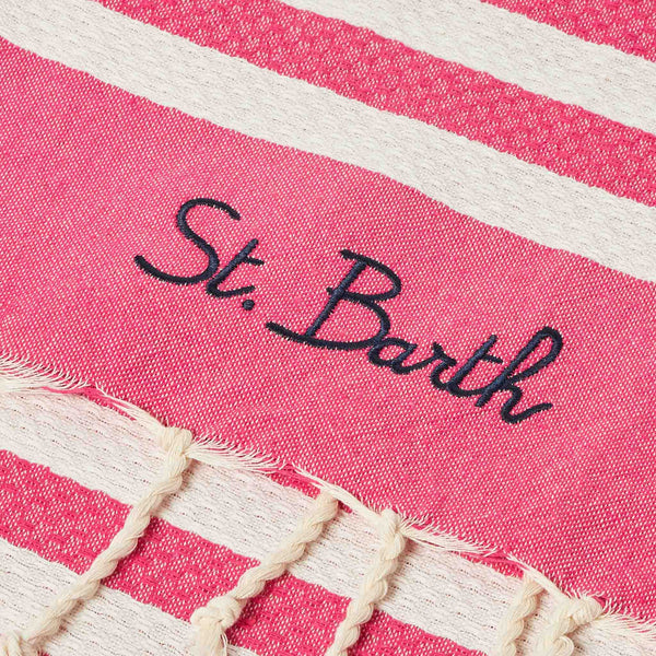 White and pink striped towel doubled with sponge