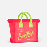 Fuchsiafarbene Frotteehandtasche von Colette mit Saint Barth-Logo