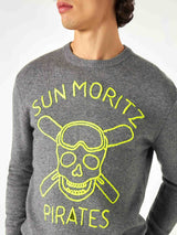 Maglia da uomo grigia Sun Moritz Pirates ricamo fluo