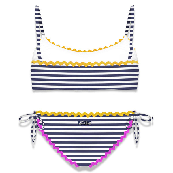 Mädchen-Bralette-Bikini mit marineblauen Streifen