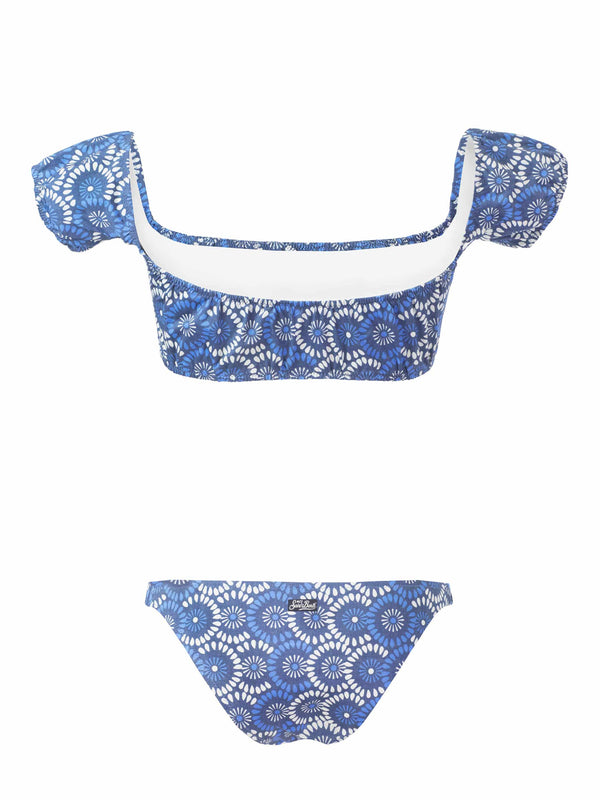 Floral denim bandeau bikini