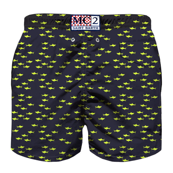 Boy light fabric swim shorts with sharks print