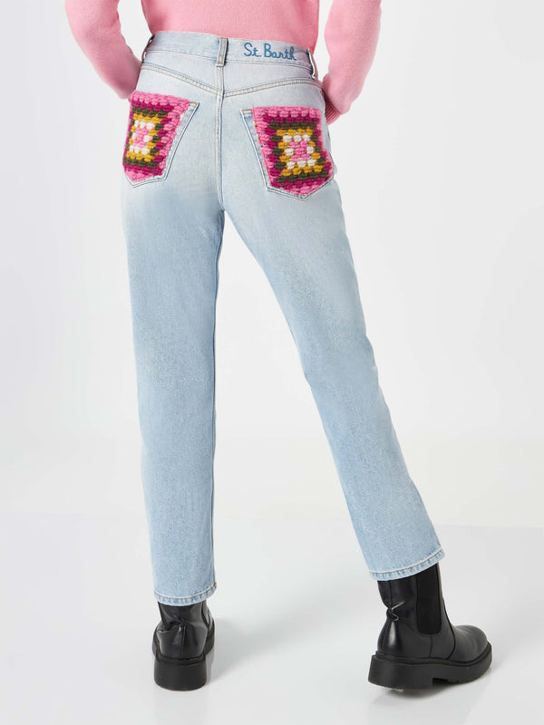Woman jeans with pockets in crochet