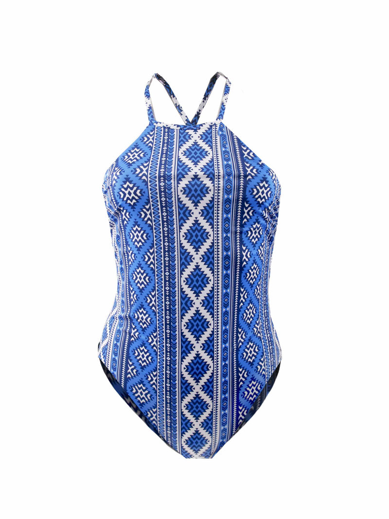 Geometric print one piece swimsuit