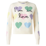 Woman sweater with hearts print and I'm in Love embroidery