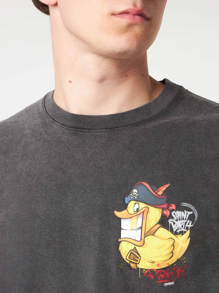Man cotton t-shirt with captain duck front and back print | CRYPTO PUPPETS® SPECIAL EDITION - MC2 Saint Barth