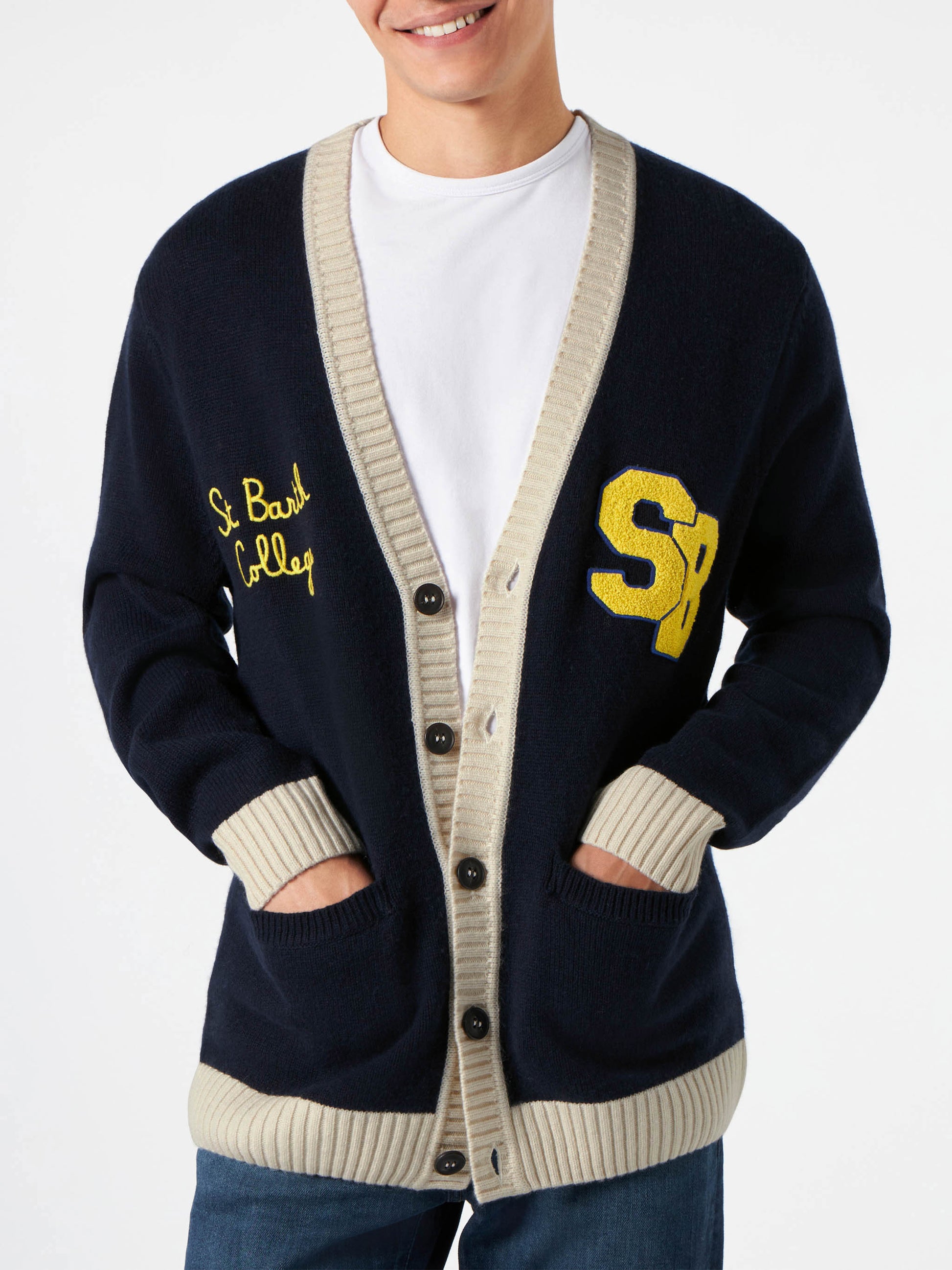 Cardigan in maglia con patch e ricamo Barth College S