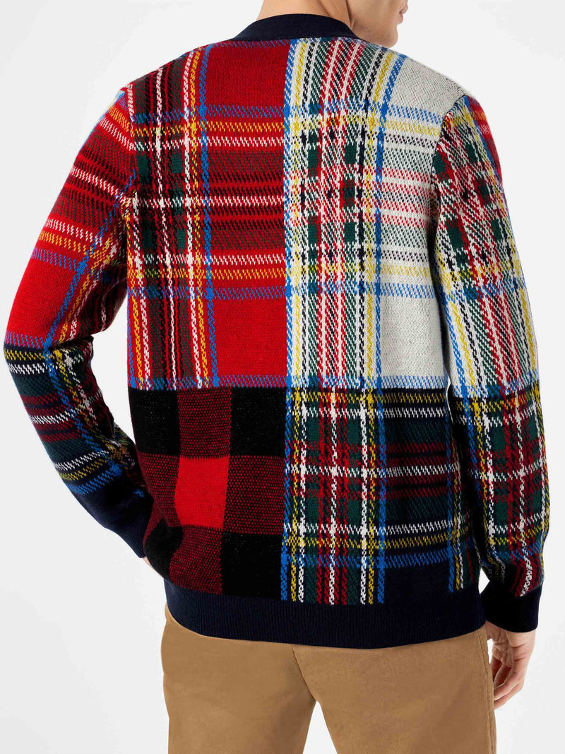 Cardigan uomo in maglia tartan con ricamo Saint Barth