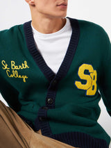 Cardigan in maglia con patch e ricamo St. Barth College