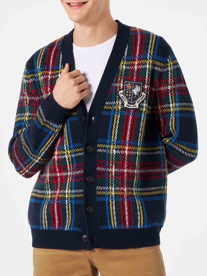 Man tartan knitted cardigan with patch - MC2 Saint Barth