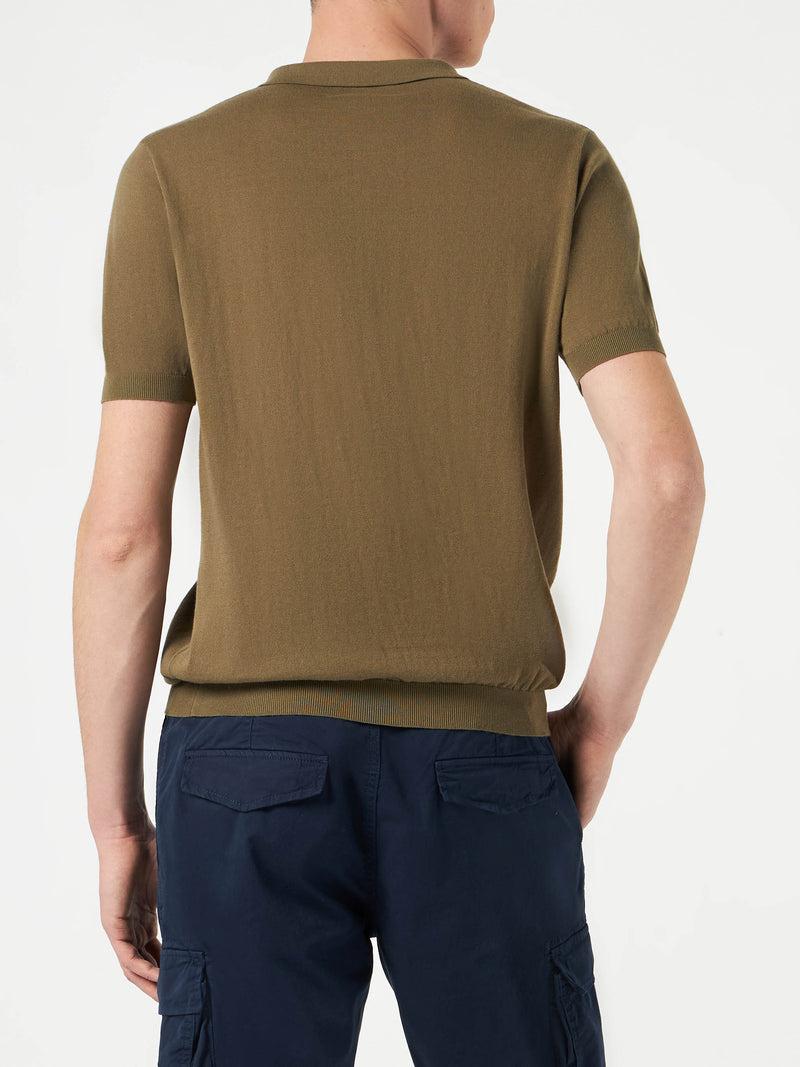 Gestricktes Polo-T-Shirt für Herren in Militärgrün