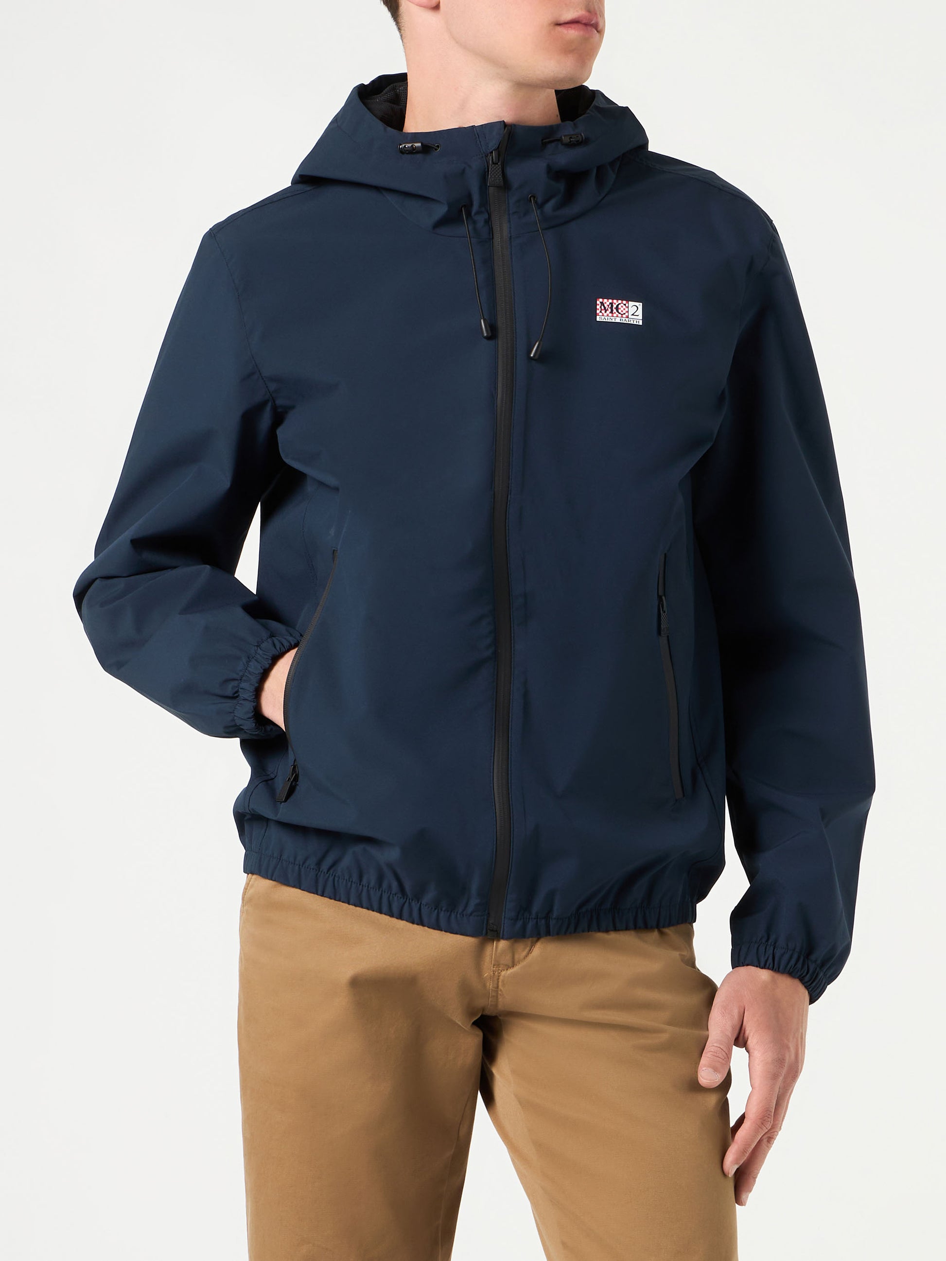 Man hooded lightweight navy blue windbreaker - MC2 Saint Barth