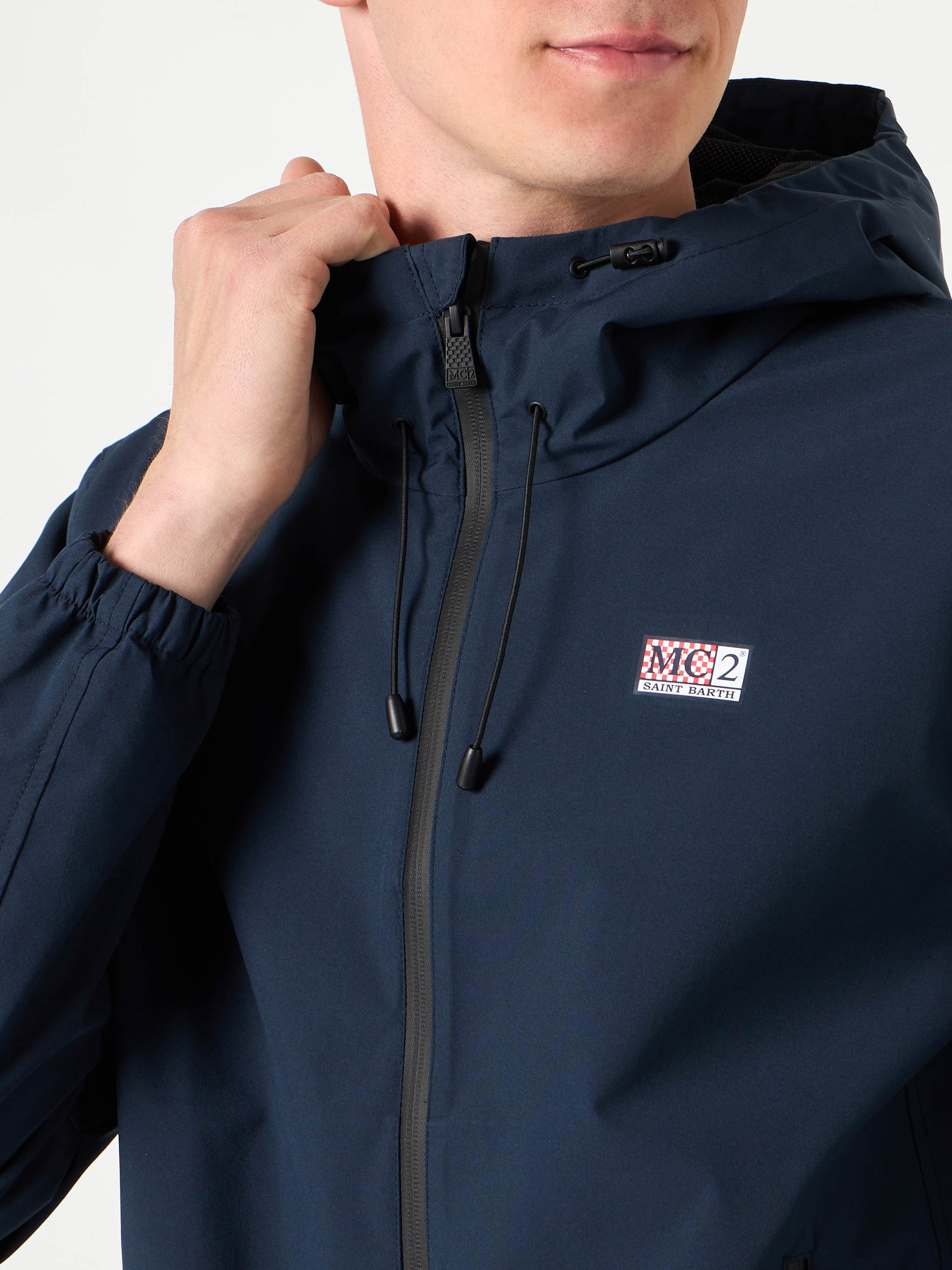 Man hooded lightweight navy blue windbreaker - MC2 Saint Barth