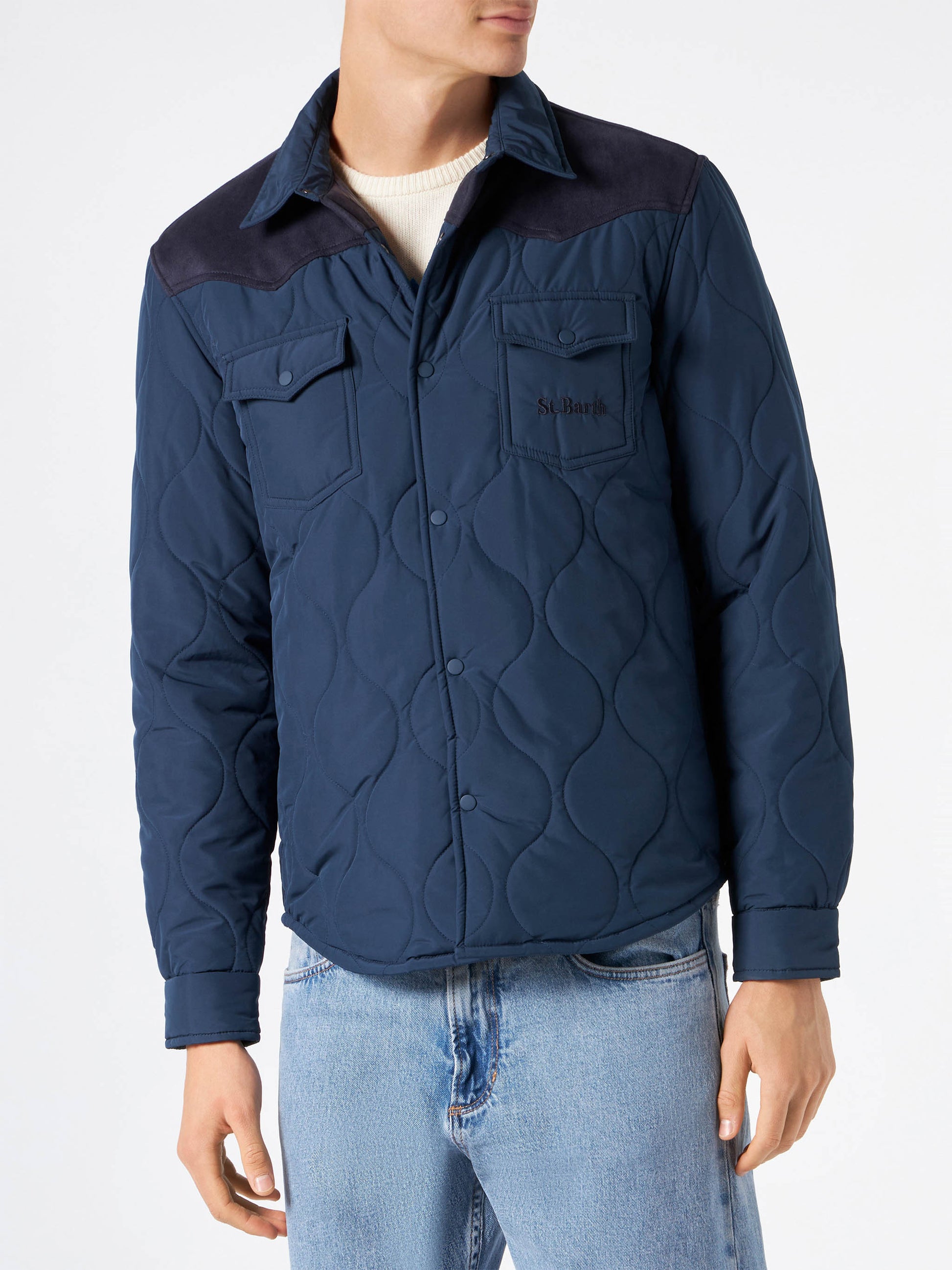 Man navy blue padded overshirt with patch pockets - MC2 Saint Barth