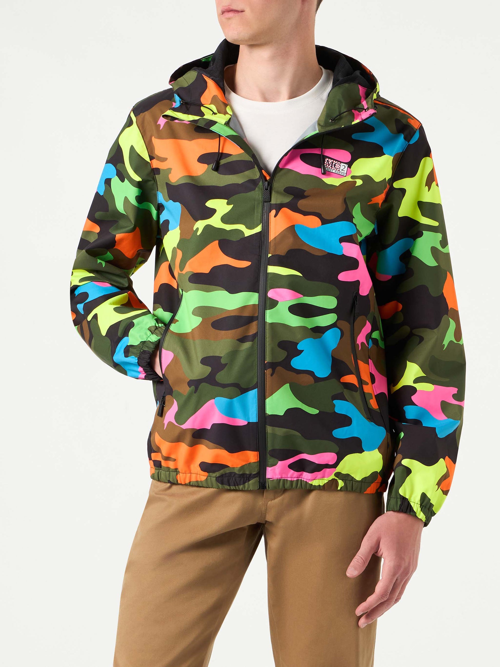 Man hooded lightweight windbreaker with camouflage print - MC2 Saint Barth