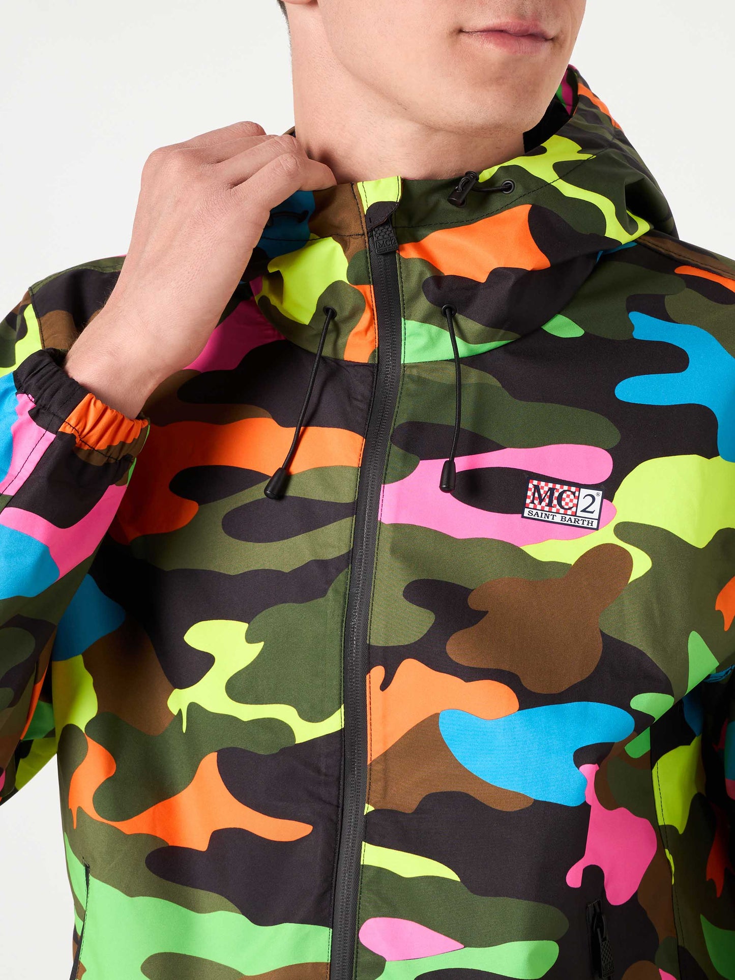 Man hooded lightweight windbreaker with camouflage print - MC2 Saint Barth