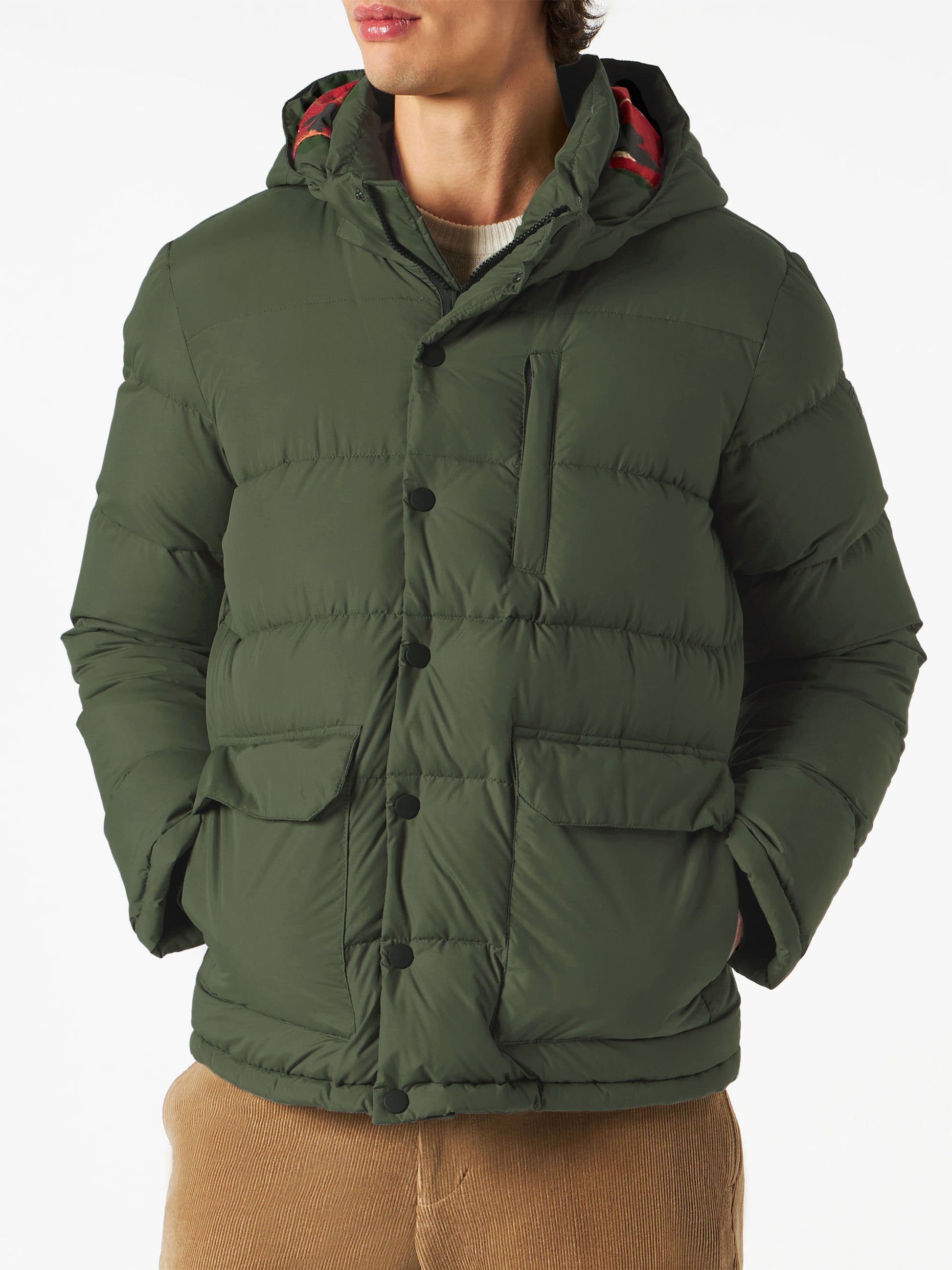 Man hooded down padded jacket Baxter with ethnic print - MC2 Saint Barth