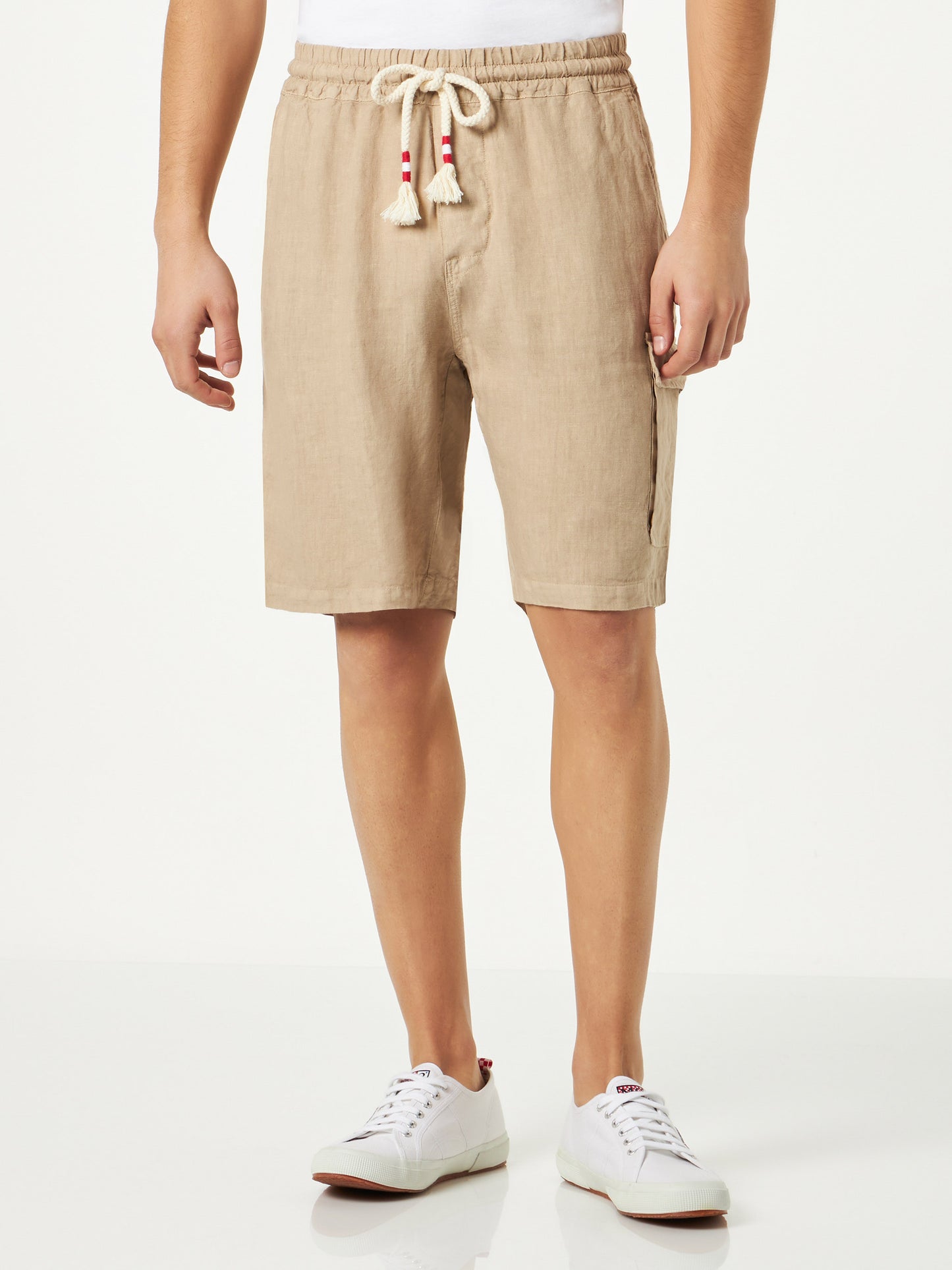 Man linen beige bermuda shorts