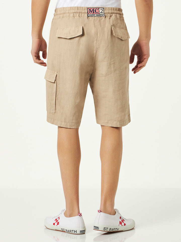 Herren-Bermudashorts aus beigem Leinen