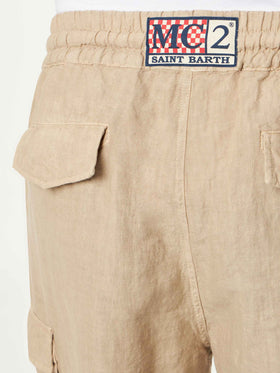 Man linen beige bermuda shorts