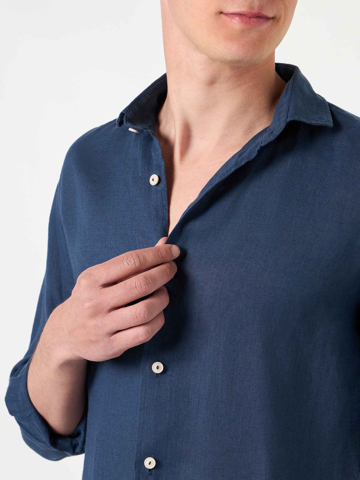 Man blue navy linen Pamplona shirt - MC2 Saint Barth