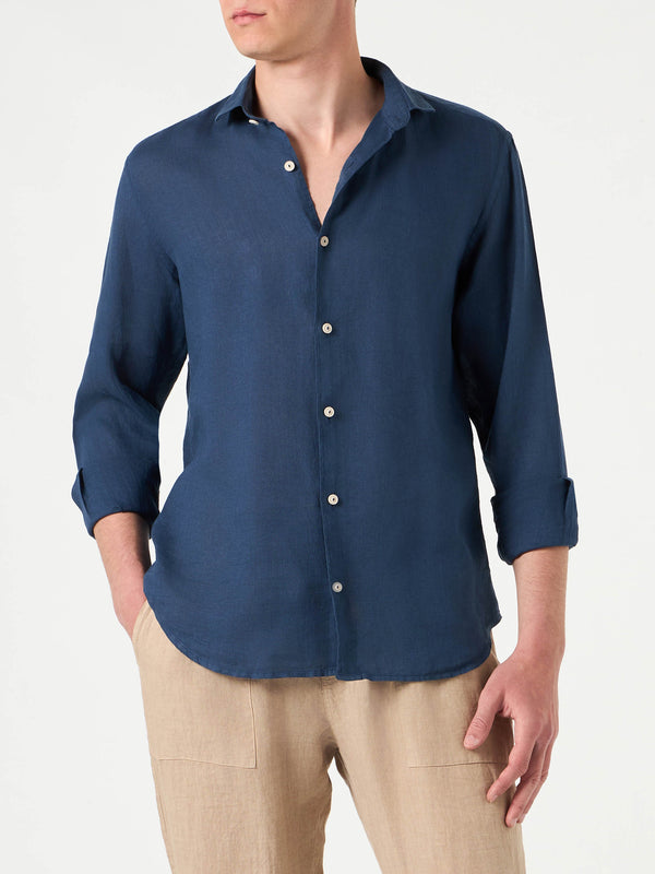 Camicia da uomo Pamplona in lino blu navy