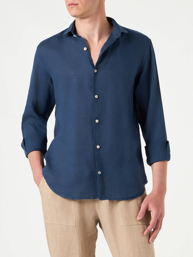 Mc2 Saint Barth Camicia da uomo Pamplona in lino blu navy