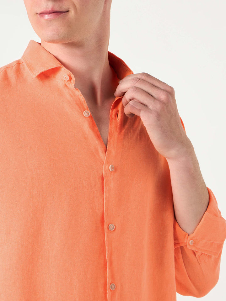 Man fluo orange linen Pamplona shirt - MC2 Saint Barth
