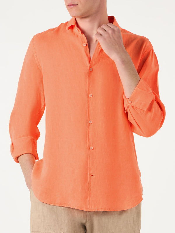 Man fluo orange linen Pamplona shirt