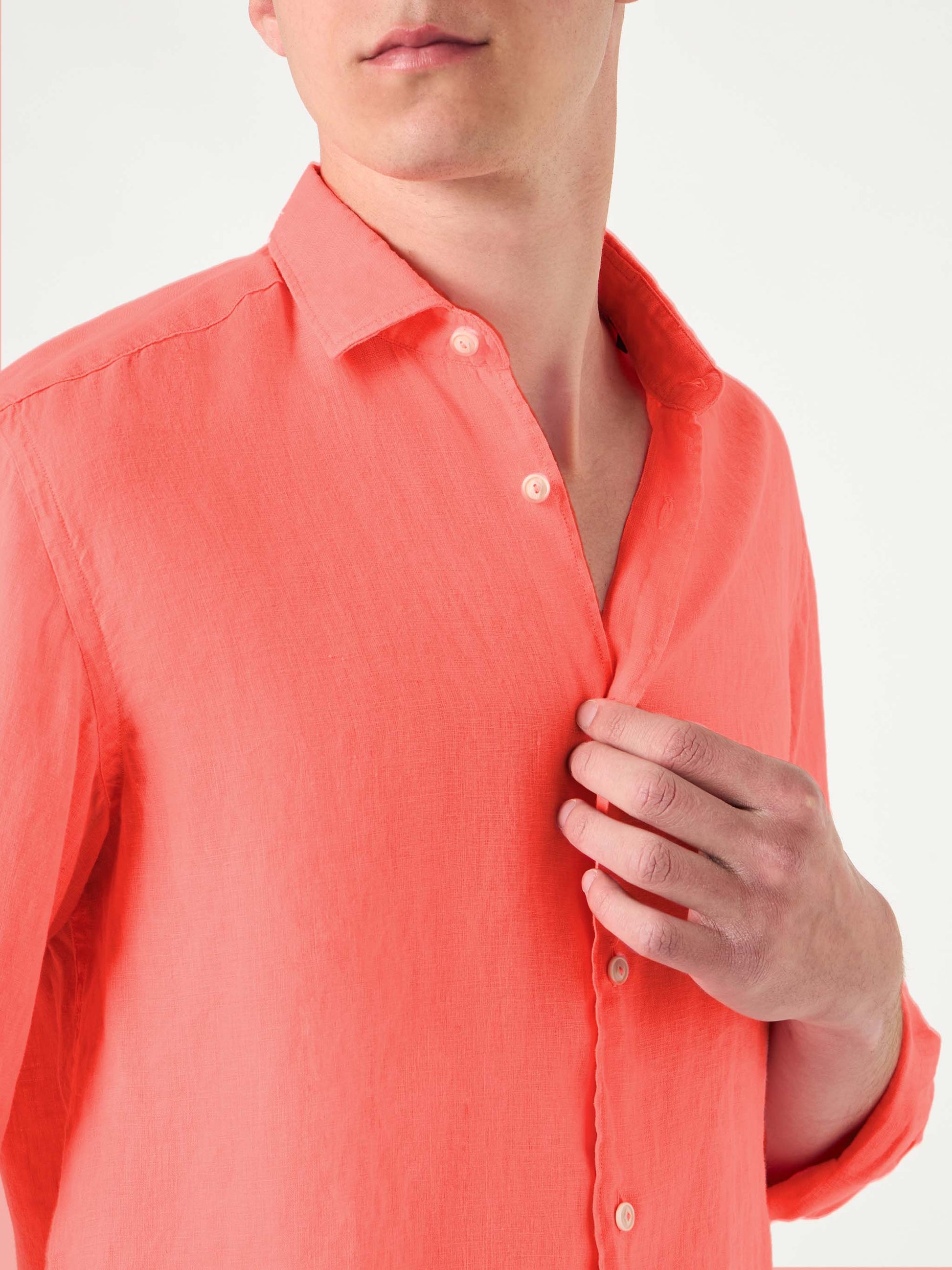 Man fluo red linen Pamplona shirt - MC2 Saint Barth