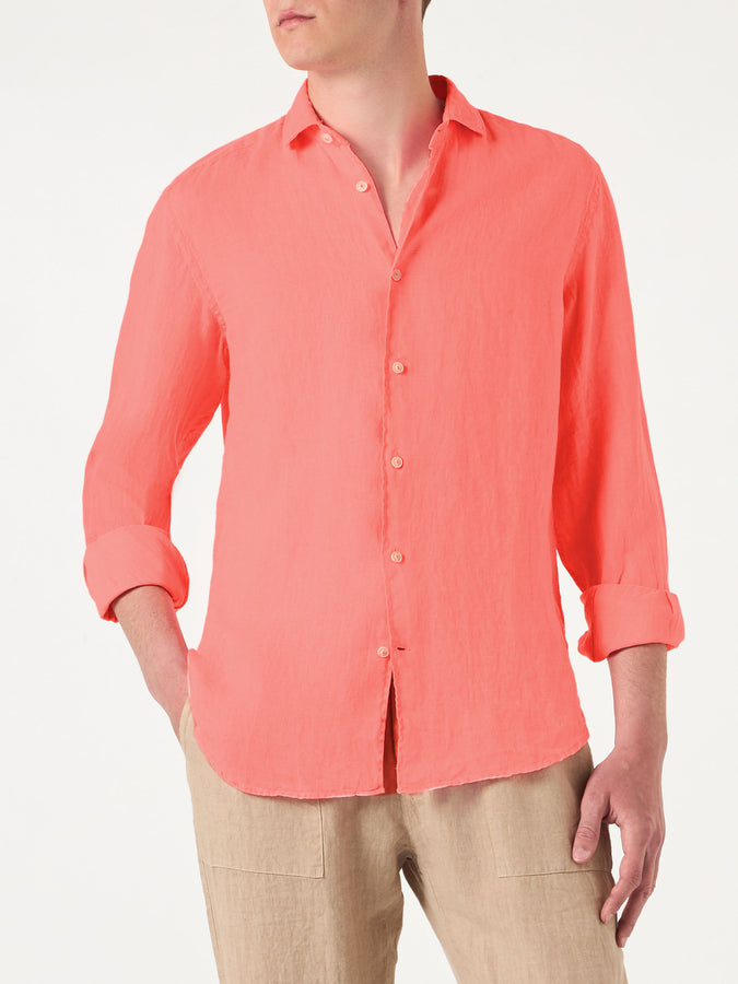 Mc2 Saint Barth Camicia da uomo Pamplona in lino rosso fluo