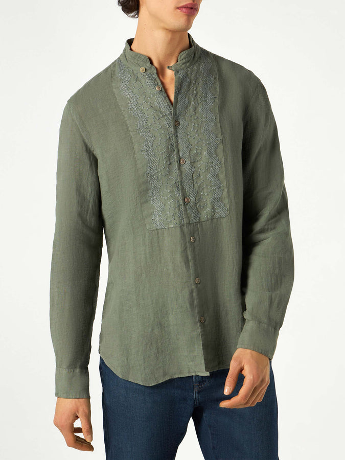 Mc2 Saint Barth Camicia da uomo in lino verde militare