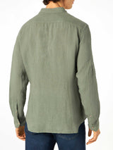 Camicia da uomo in lino verde militare