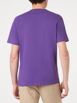 T-shirt da uomo viola in cotone con ricamo