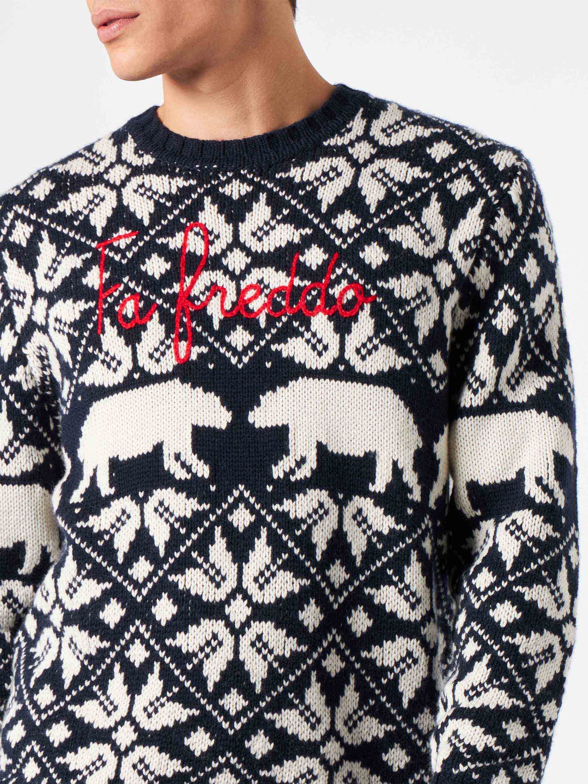 Man sweater Bombardino with norwegian jacquard and Fa Freddo embroidery - MC2 Saint Barth