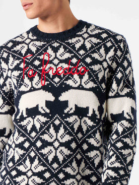 Man sweater Bombardino with norwegian jacquard and Fa Freddo embroidery - MC2 Saint Barth