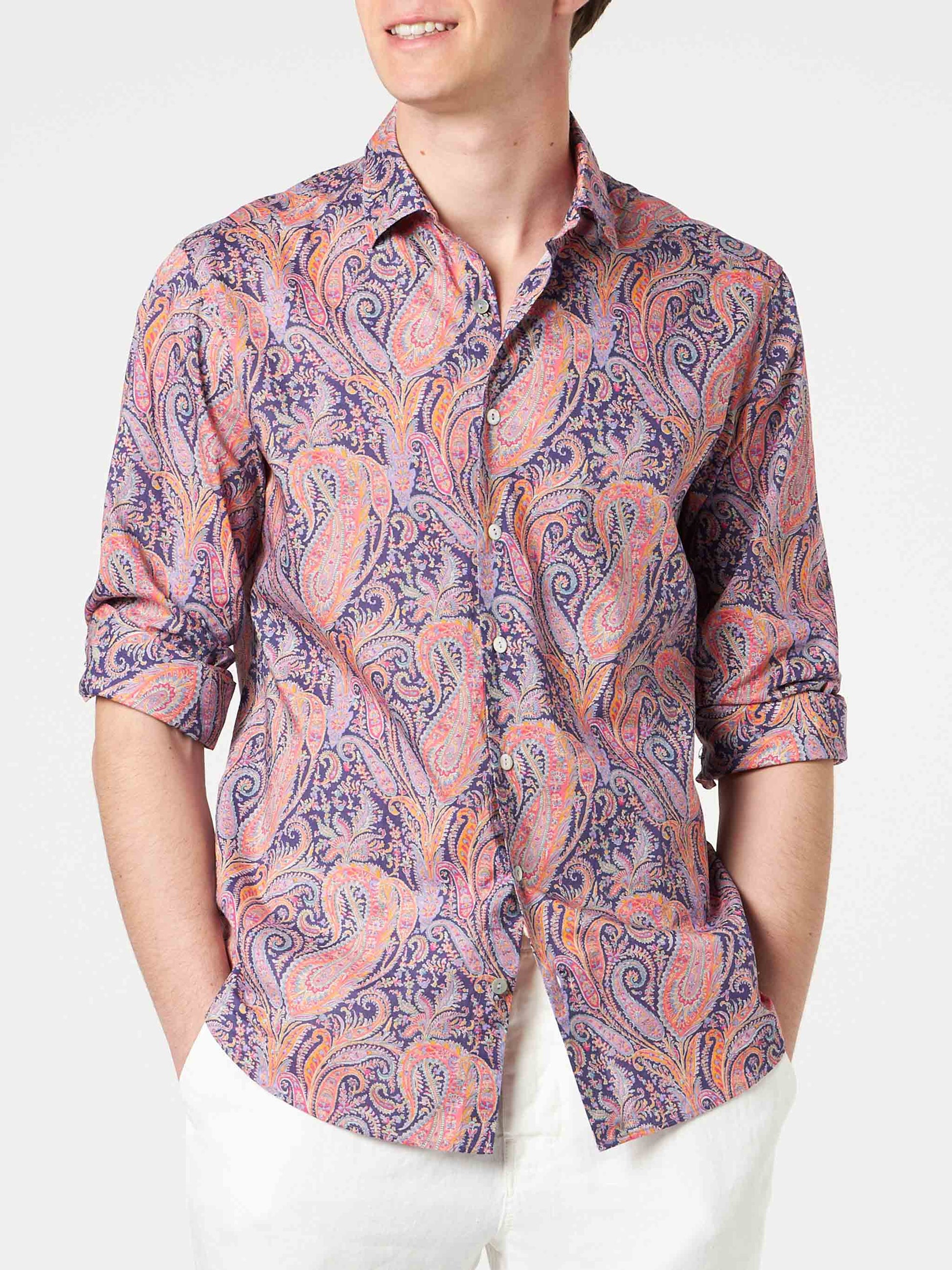 Man muslin cotton Sikelia shirt with paisley print | Made with Liberty fabric - MC2 Saint Barth